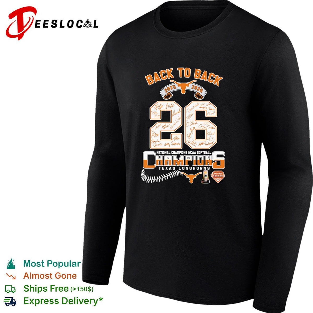 Texas Longhorns Back to Back 2025 2026 National Champions NCAA Softball Team shirt