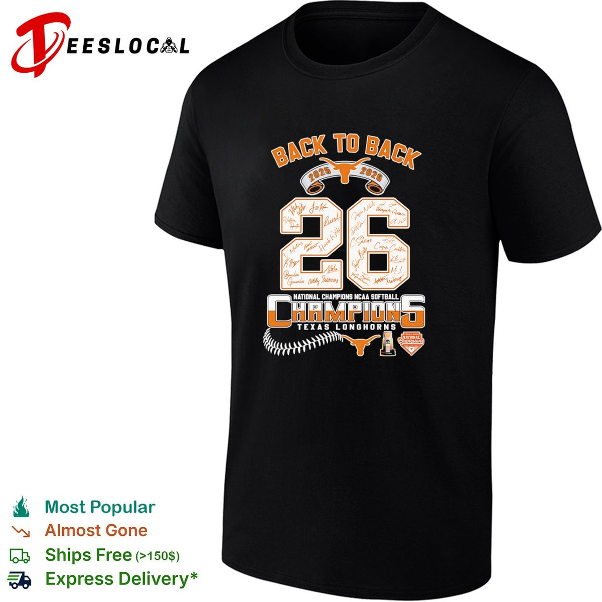 Texas Longhorns Back to Back 2025 2026 National Champions NCAA Softball Team shirt