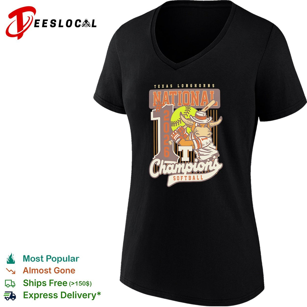 Texas Longhorns National 1 2026 Champions Softball Mascot Mascot Logo T shirt