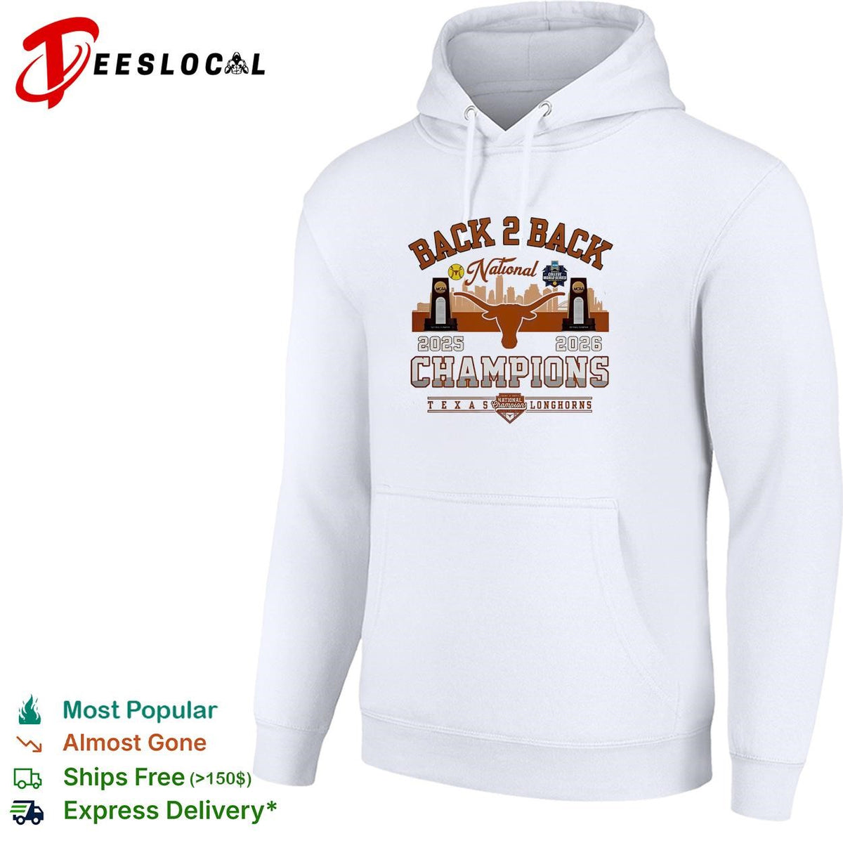 Texas Longhorns back to back national champions badge skyline shirt