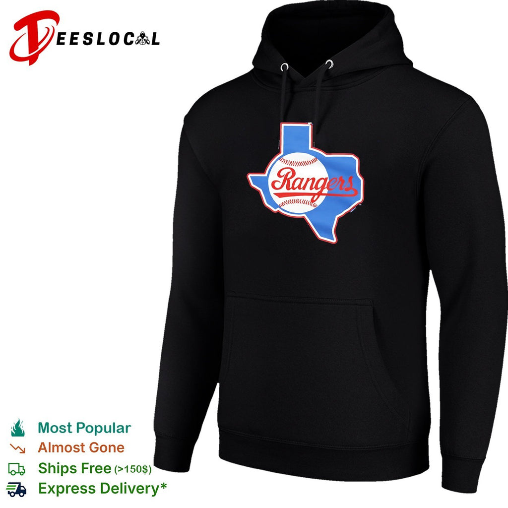 Texas Rangers Texas state outline baseball cursive script logo shirt