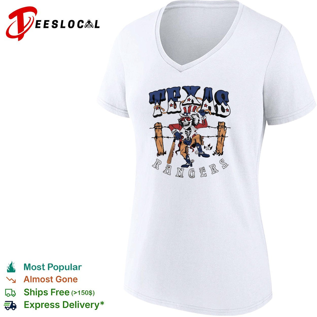 Texas Rangers x Grateful Dead skeleton cowboy MLB graphic shirt