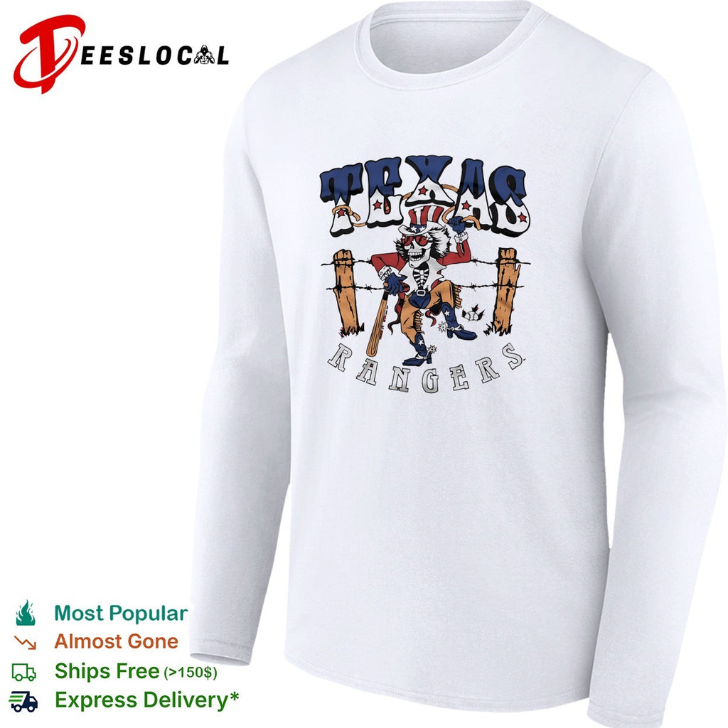 Texas Rangers x Grateful Dead skeleton cowboy MLB graphic shirt