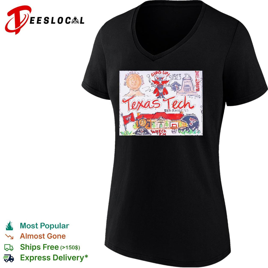 Texas Tech Red Raiders guns up hand drawn collage poster shirt