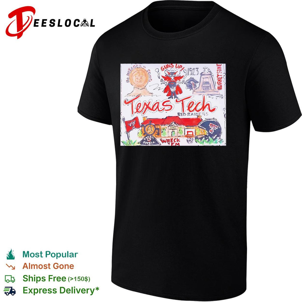 Texas Tech Red Raiders guns up hand drawn collage poster shirt
