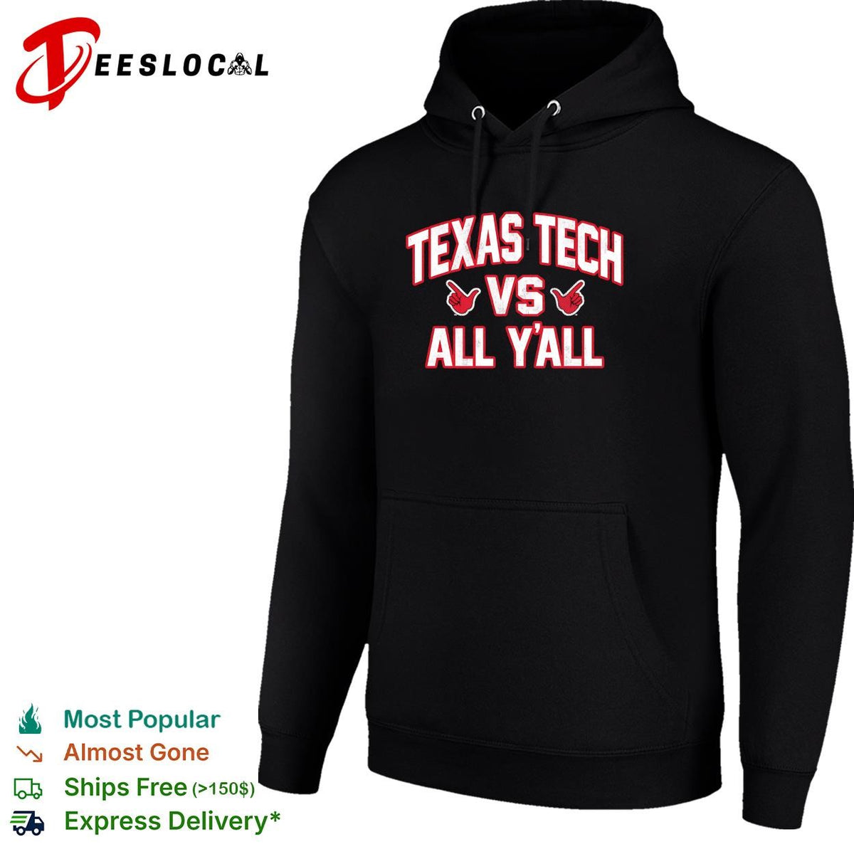Texas Tech Red Raiders vs all y’all bold text graphic shirt