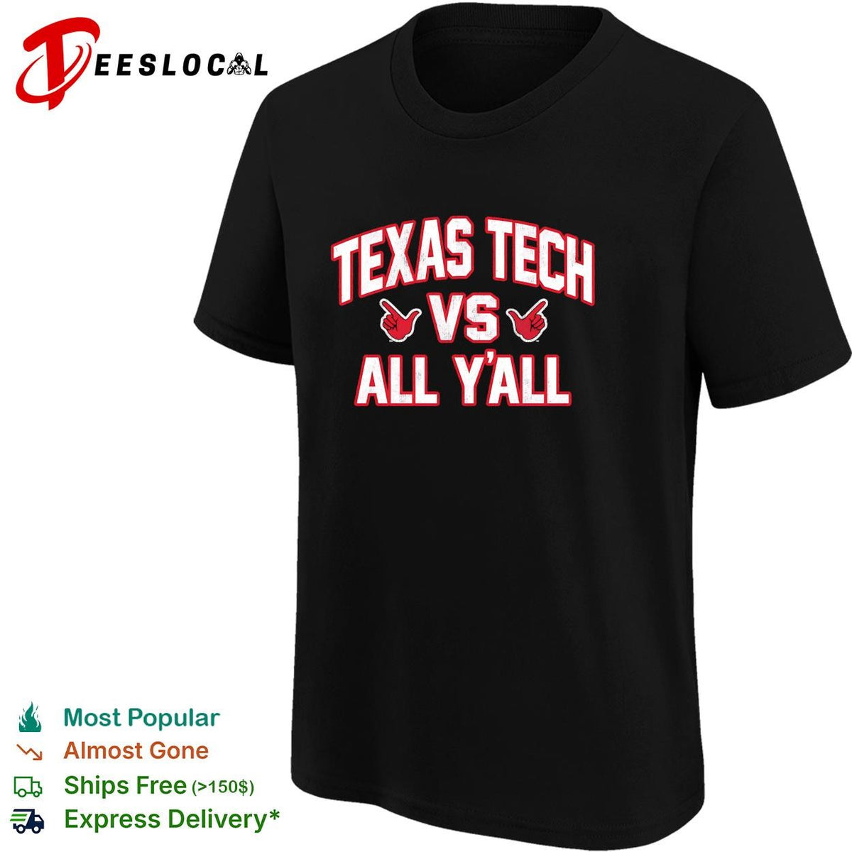 Texas Tech Red Raiders vs all y’all bold text graphic shirt