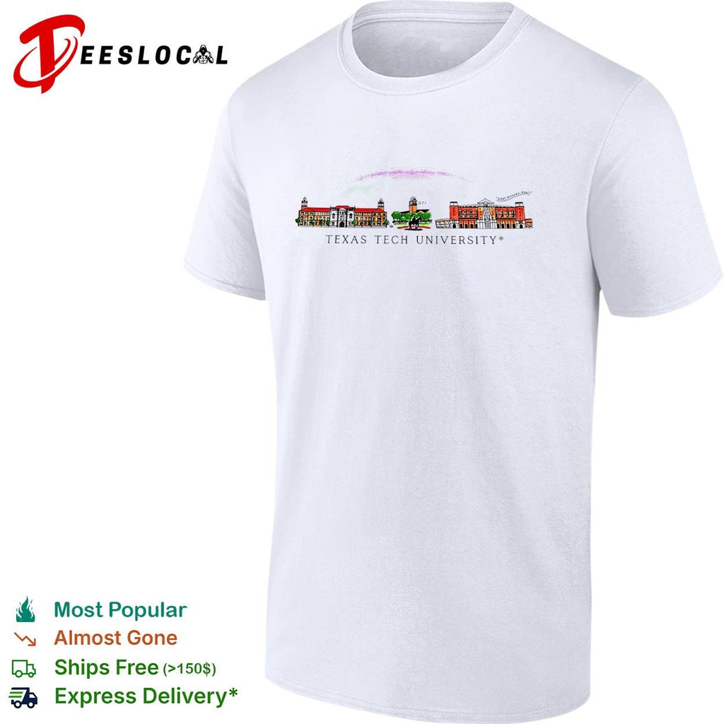 Texas Tech University campus buildings illustration poster shirt