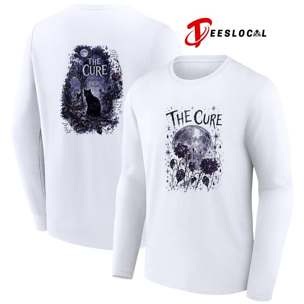 The Cure melancholy in bloom black cat graphic shirt