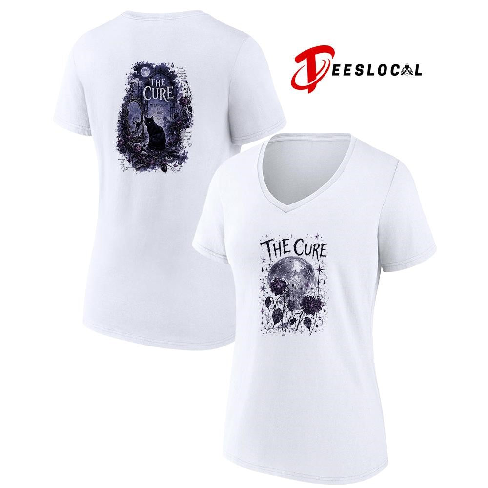 The Cure melancholy in bloom black cat graphic shirt