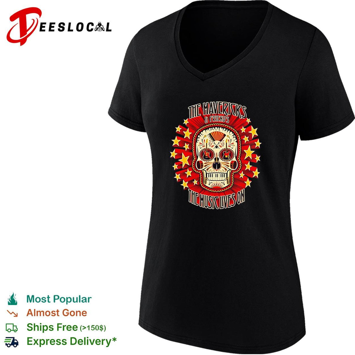The Mavericks and Friends the Music Lives on Sugar Skull Musical Instrument shirt
