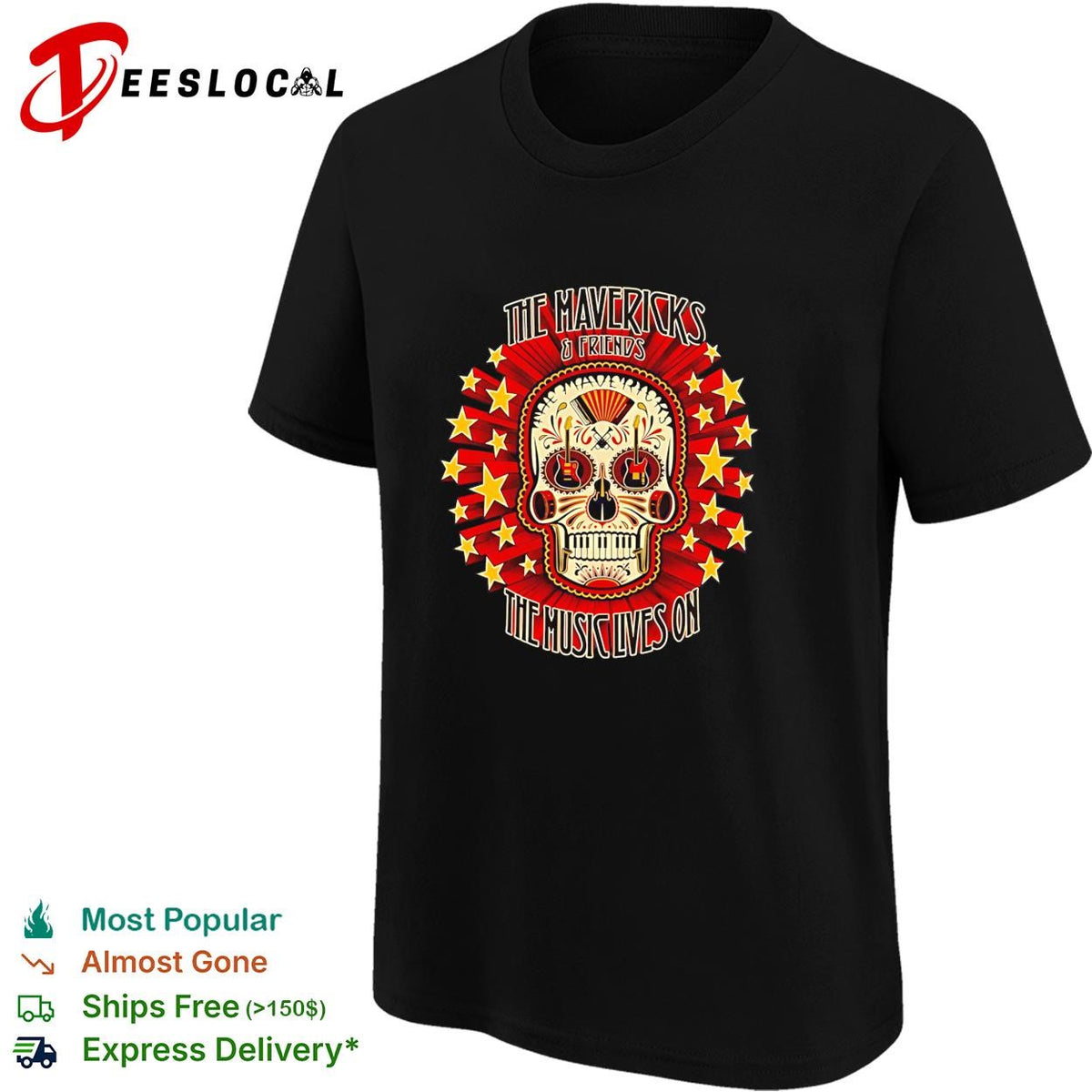 The Mavericks and Friends the Music Lives on Sugar Skull Musical Instrument shirt
