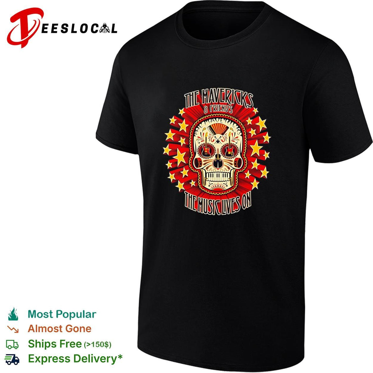 The Mavericks and Friends the Music Lives on Sugar Skull Musical Instrument shirt