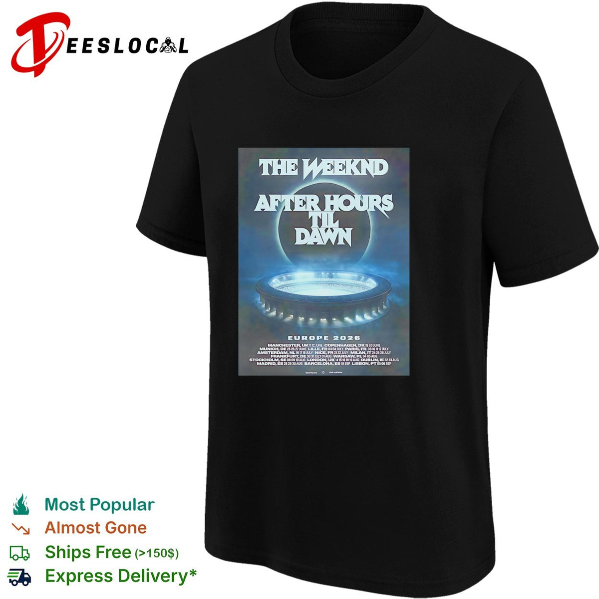 The Weeknd After Hours Til Dawn 2026 Europe And UK poster shirt