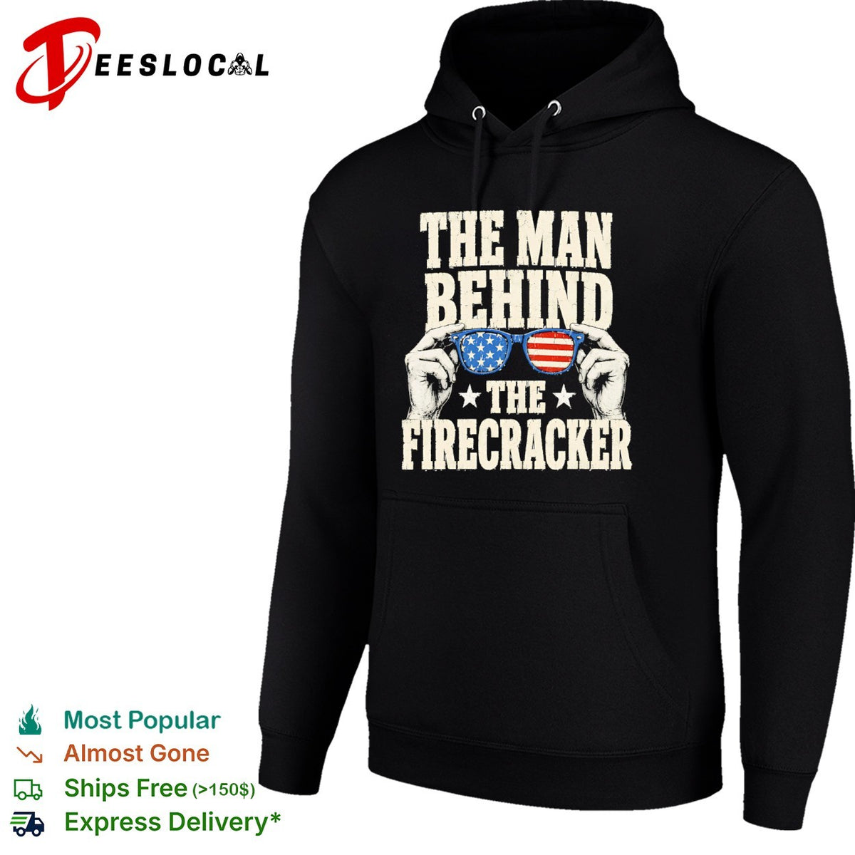 The man behind the firecracker American flag sunglasses patriotic 4th of July shirt