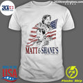 Theo Von wearing Matt and Shane’s Secret Podcast Shirt