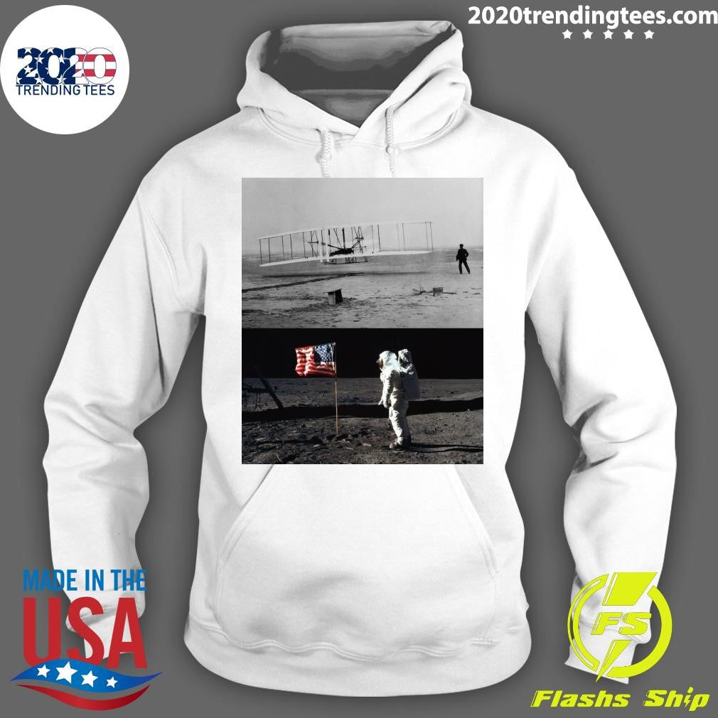 These Two Photographs Are Separated By Only 66 Years Powered Flight To Landing On The Moon Shirt