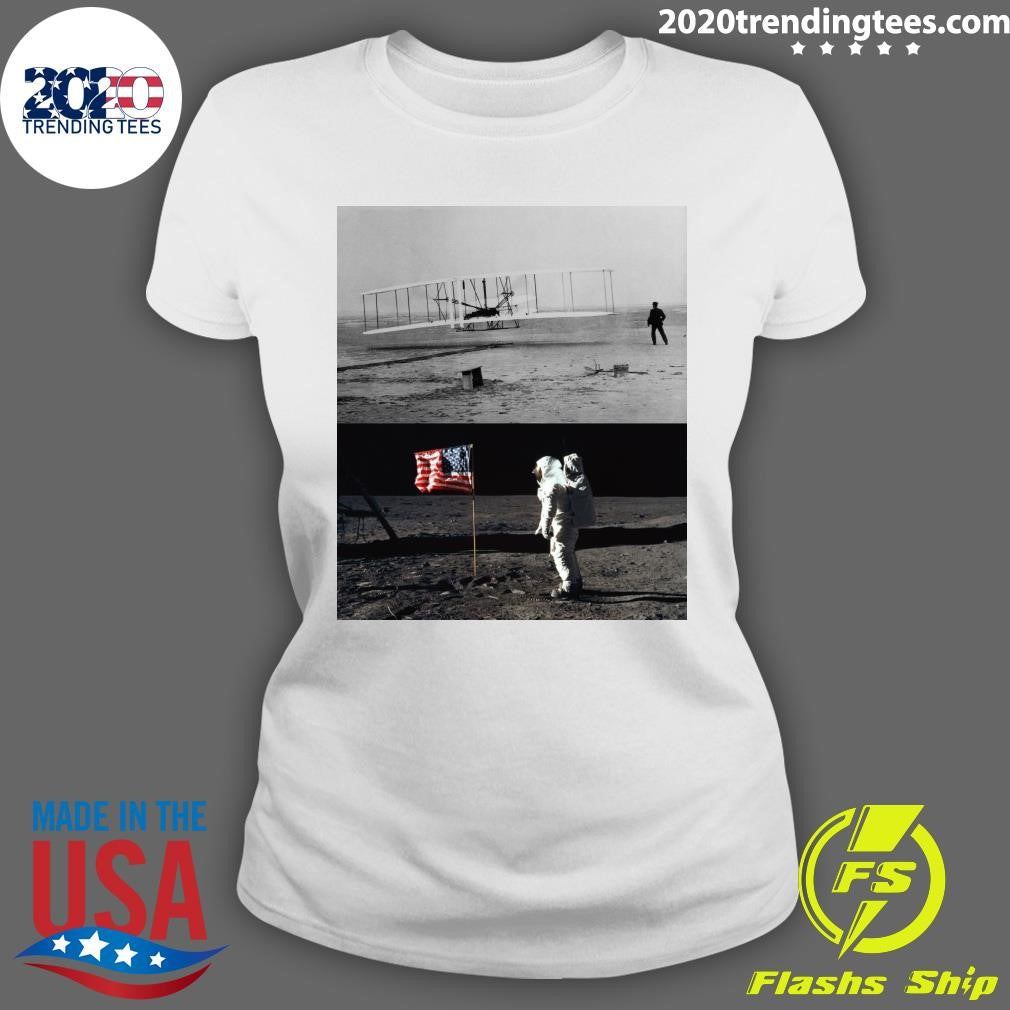 These Two Photographs Are Separated By Only 66 Years Powered Flight To Landing On The Moon Shirt