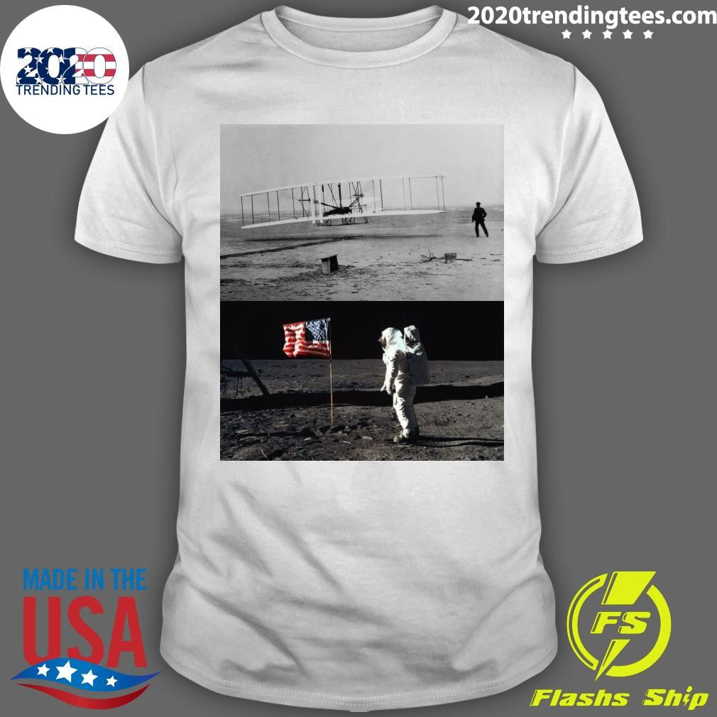 These Two Photographs Are Separated By Only 66 Years Powered Flight To Landing On The Moon Shirt