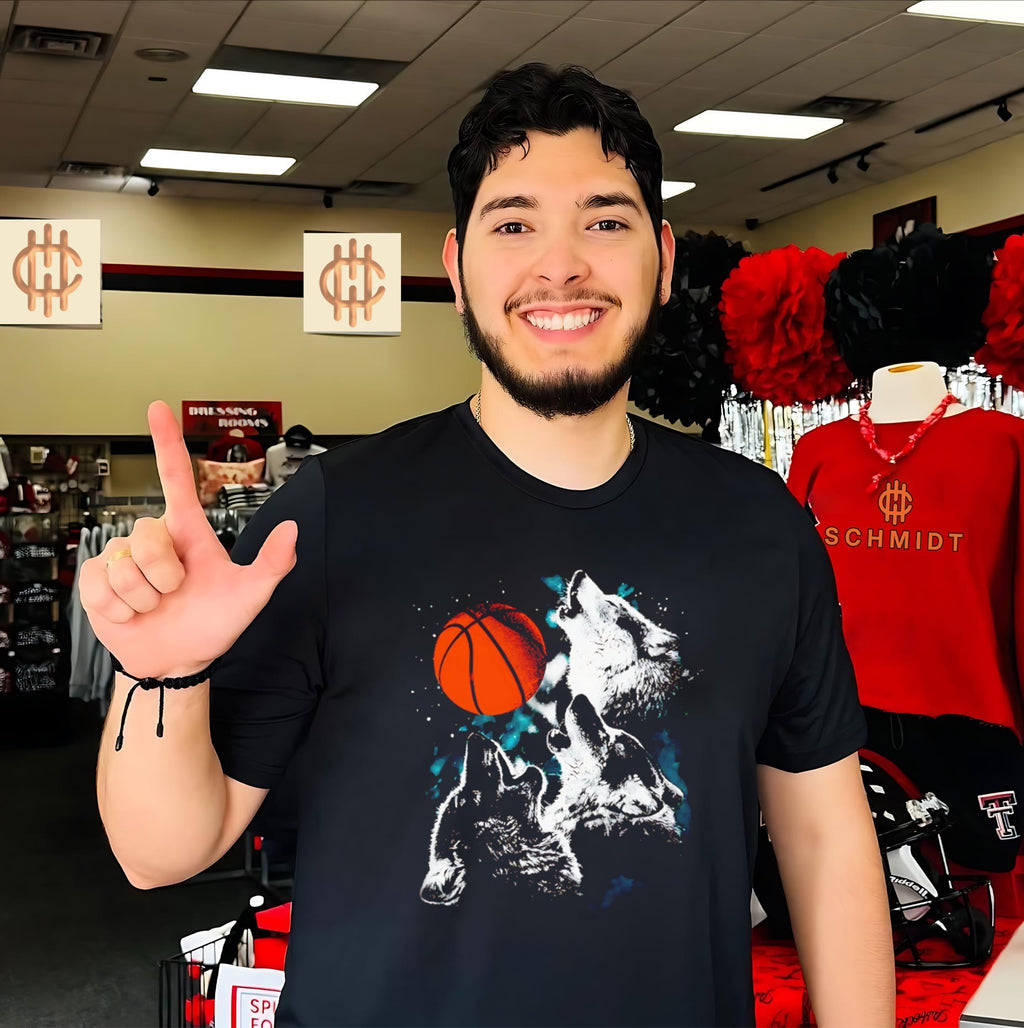 Three wolves howling at a basketball sports art shirt