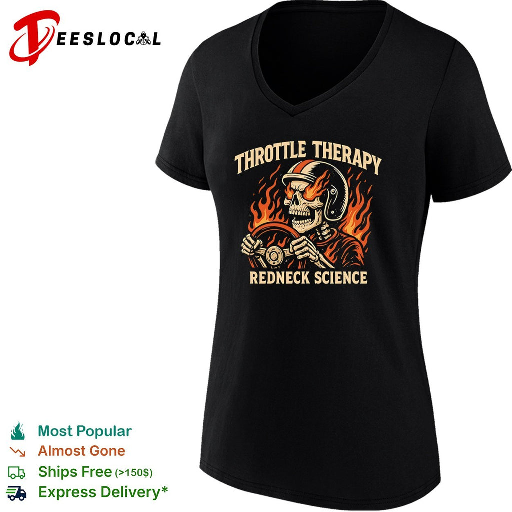 Throttle Therapy Redneck Science Flaming Skull shirt
