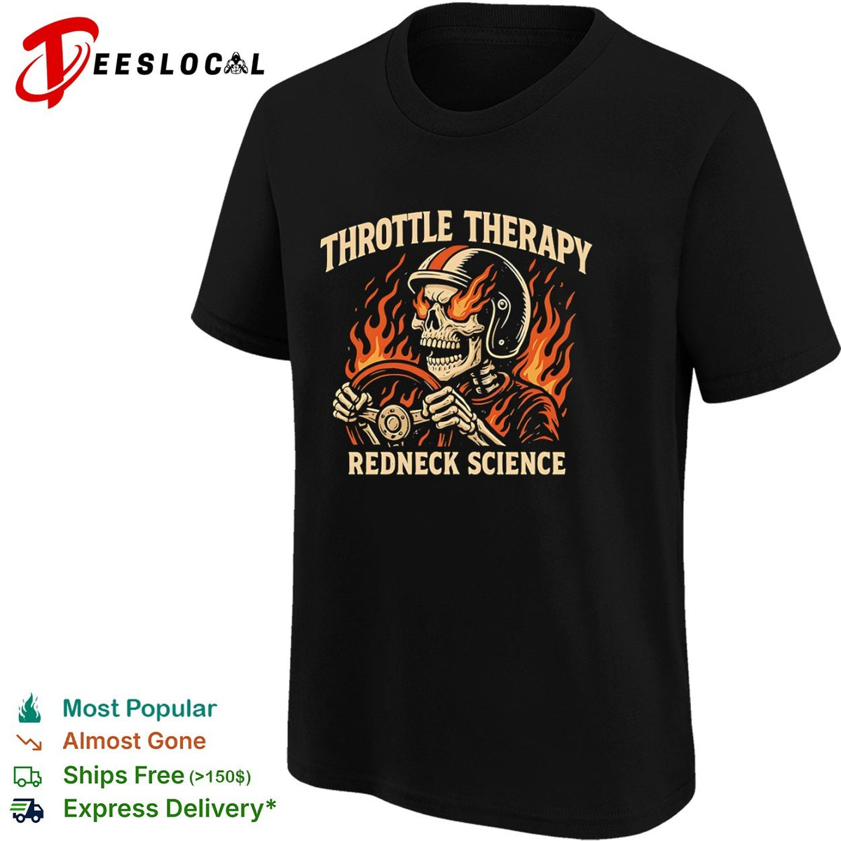 Throttle Therapy Redneck Science Flaming Skull shirt