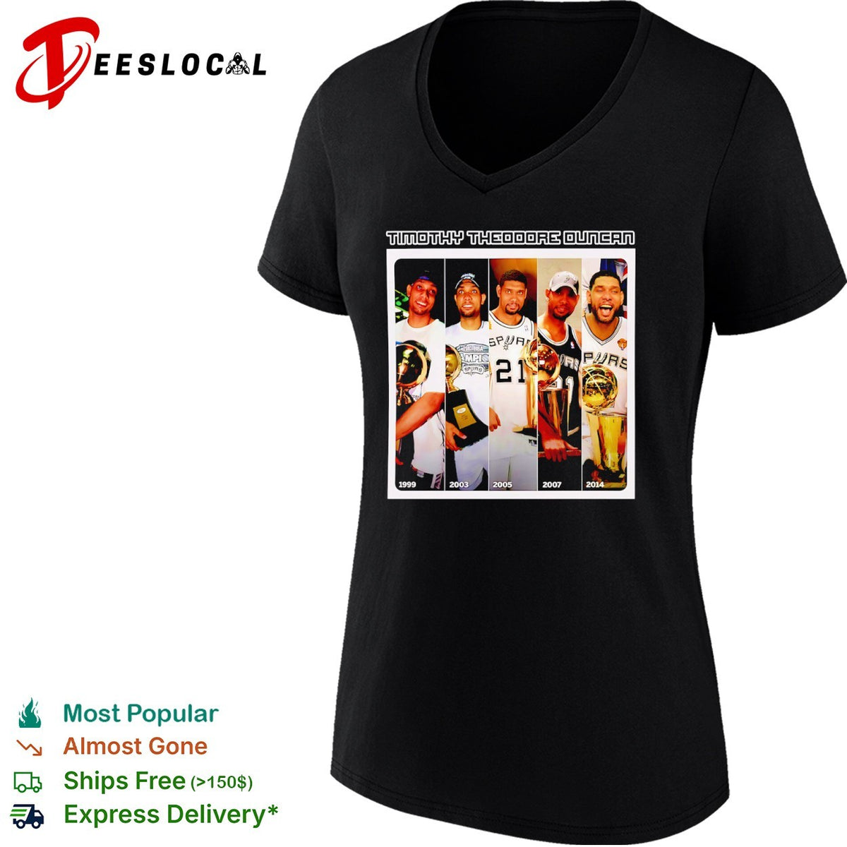 Timothy Theodore Duncan San Antonio Spurs 1999 2003 2005 2007 2014 NBA Championship shirt