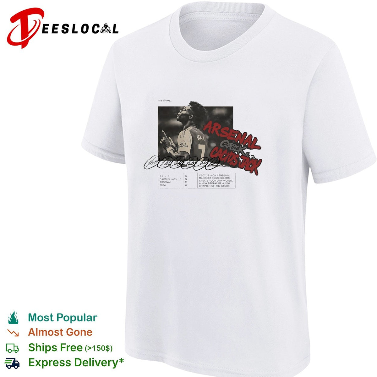 Travis Scott X Arsenal Cactus Jack Bukayo Saka graphic shirt