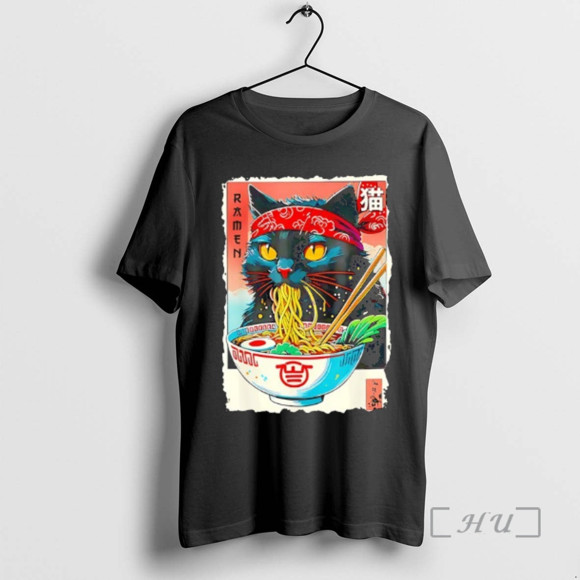 Trending Black Cat Weaing Headband And Eating Ramen Japanese Kawaii