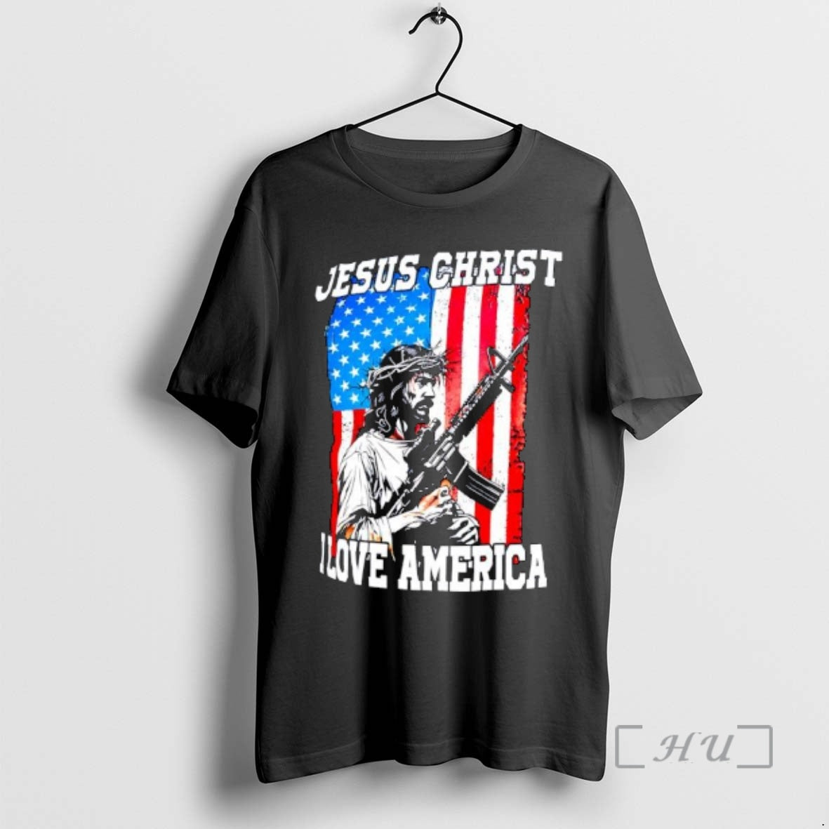 Trending Jesus Christ I Love America Rifle American Flag Graphic
