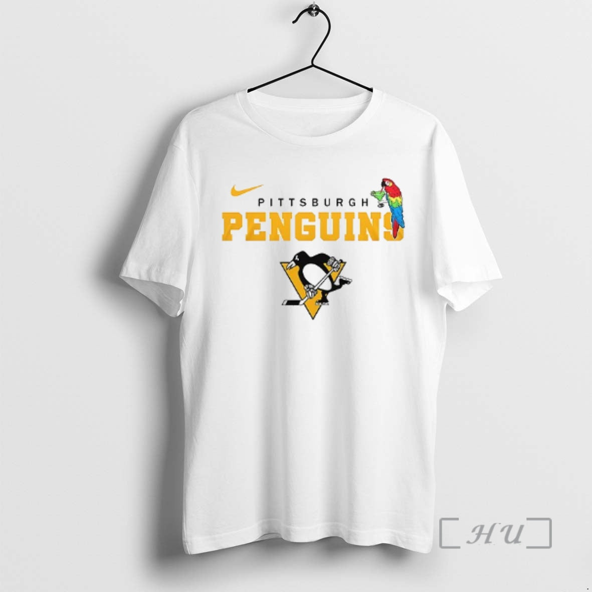 Trending Pittsburgh Penguins X Jimmy Buffett Parrot Mascot Double Sided Graphic Premium T Shirts Sweater