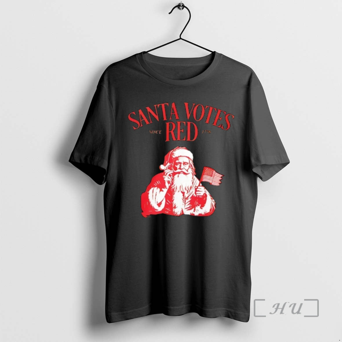 Trending Santa Votes Red Since 1776 Christmas Holding American Flag Retro Premium T Shirts Sweater