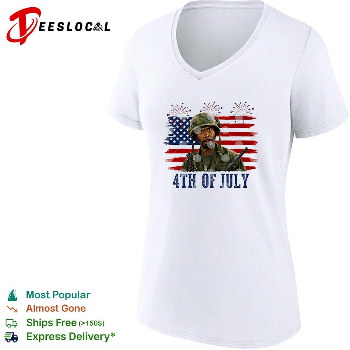 Tropic Thunder soldier 4th of July USA flag fireworks version two shirt