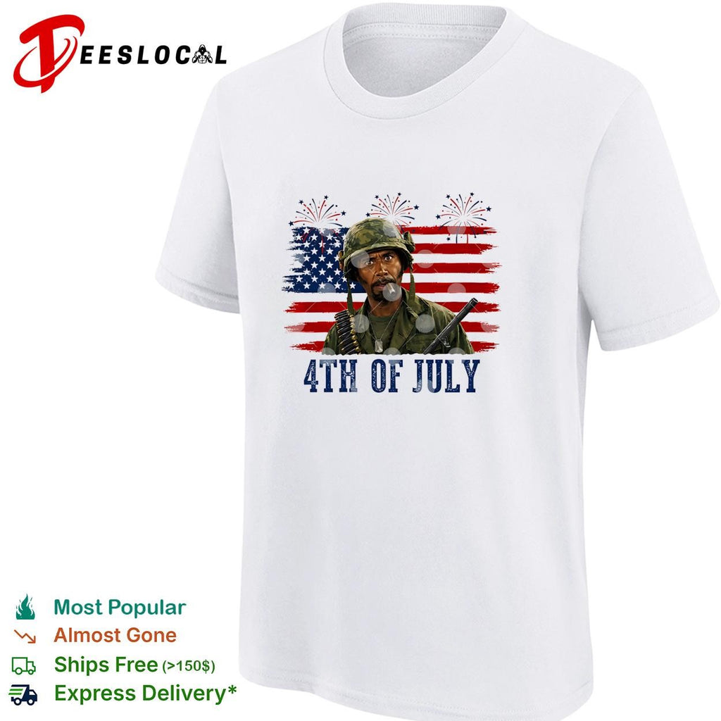 Tropic Thunder soldier 4th of July USA flag fireworks version two shirt