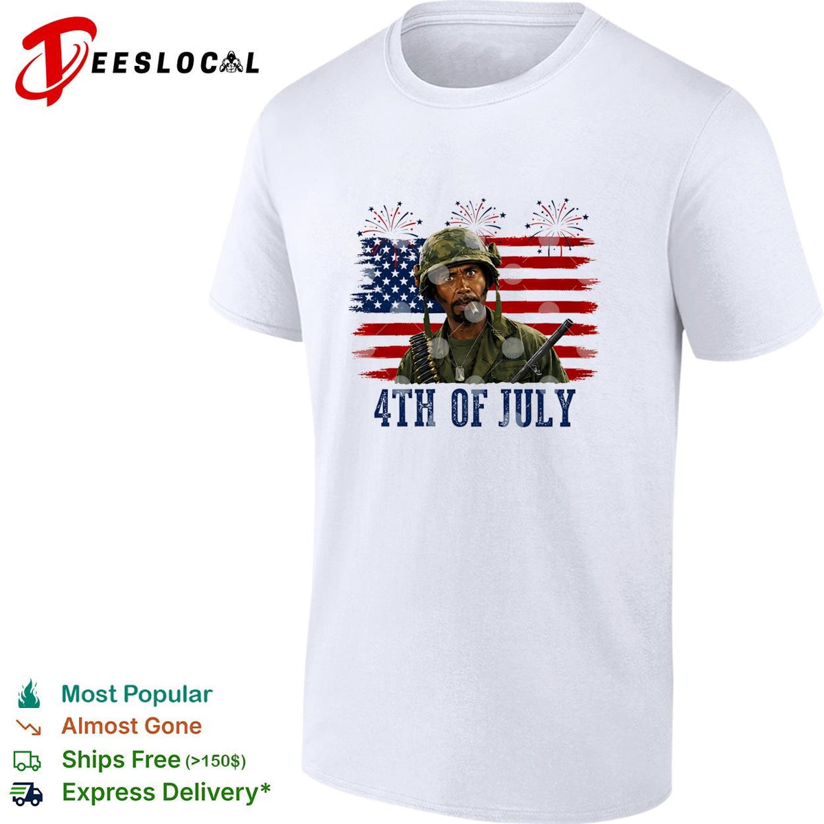 Tropic Thunder soldier 4th of July USA flag fireworks version two shirt