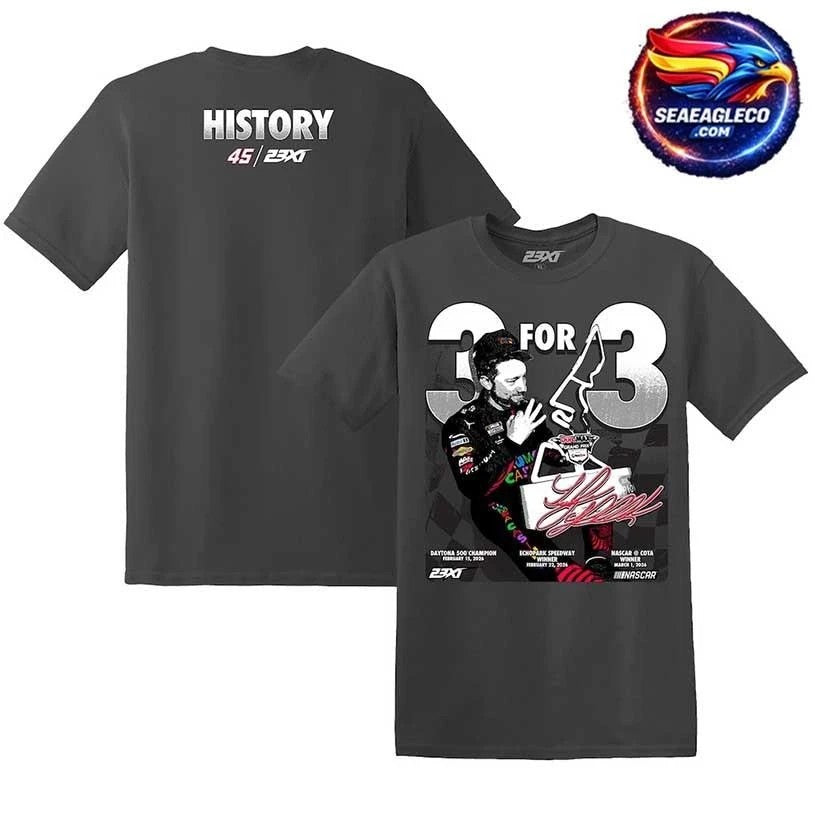 Tyler Reddick 23XI Racing Black Three For Three Two Sided Shirt