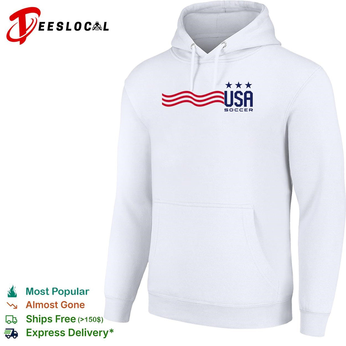 USA Soccer wavy stripes flag three stars minimal white shirt