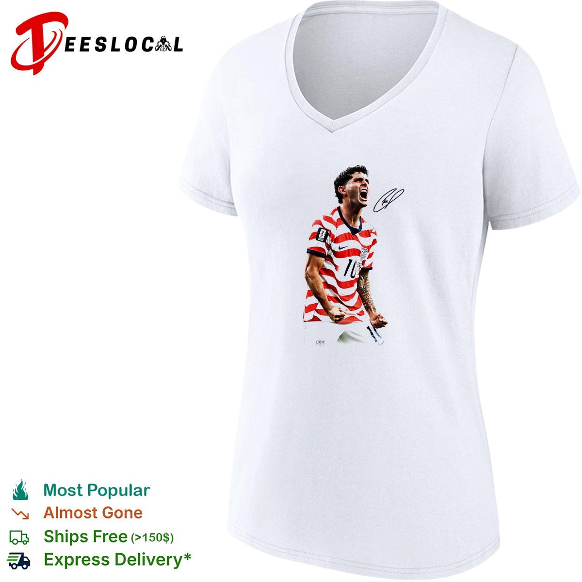 USA soccer national team player number 10 celebration triumphant action portrait shirt