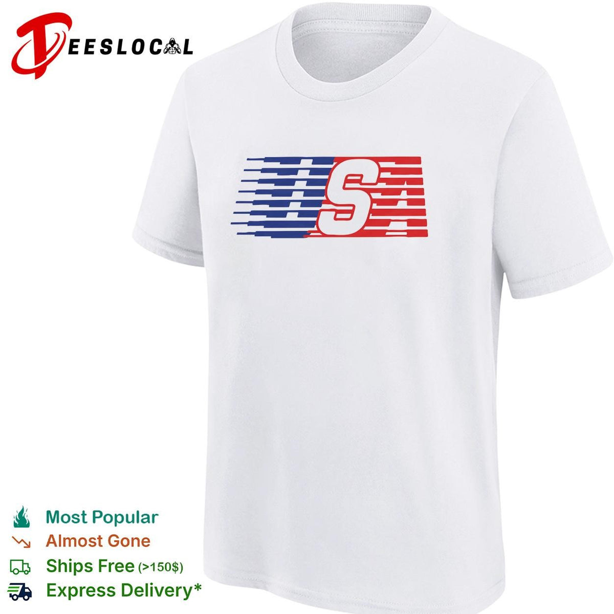 USA speed stripe patriotic logo graphic shirt
