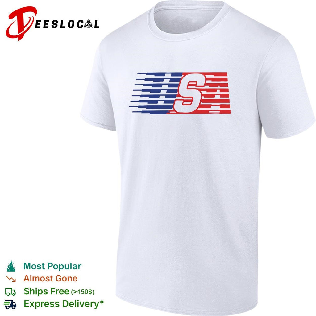 USA speed stripe patriotic logo graphic shirt