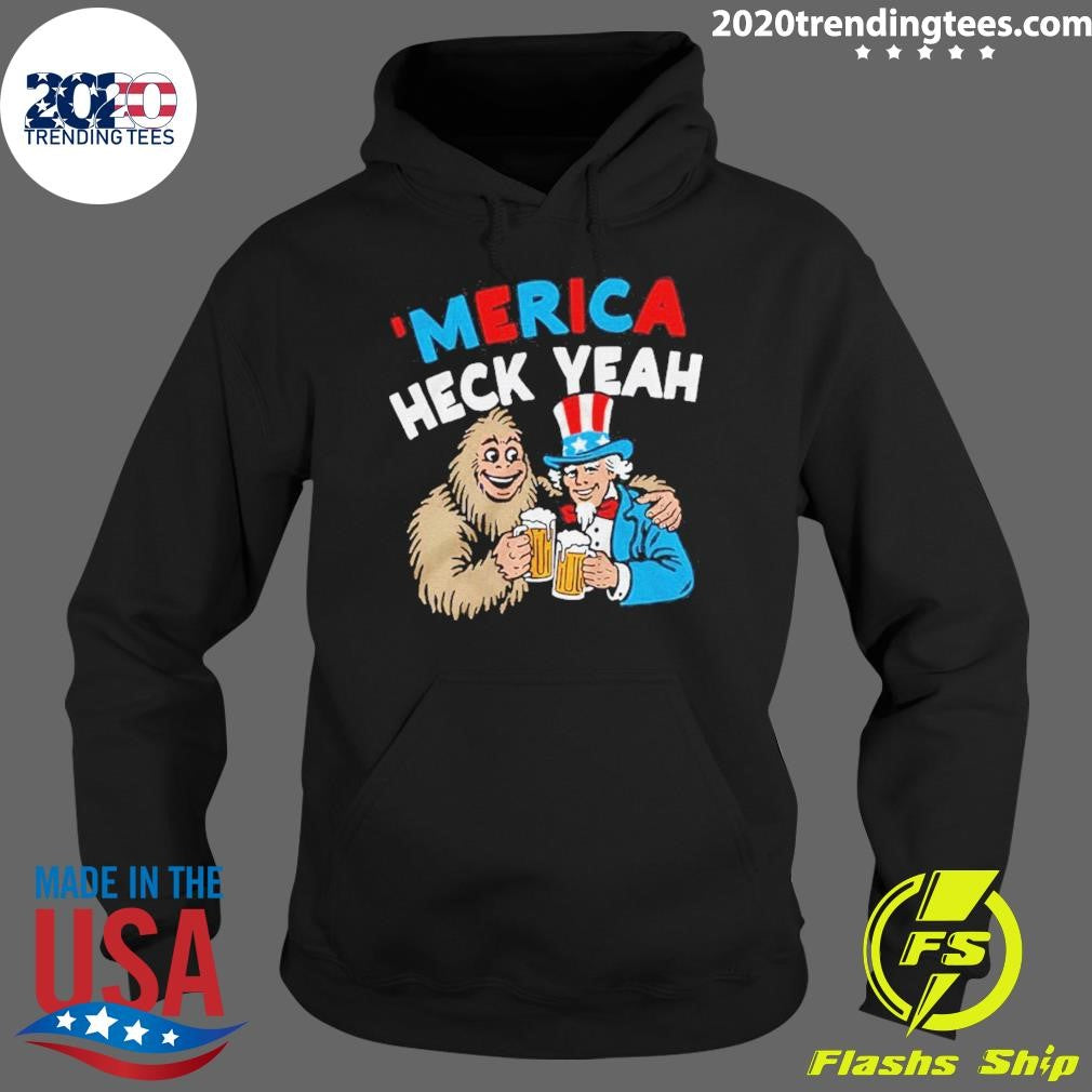 Uncle Sam And Bigfoot Drink Beer Merica Heck Yeah Shirt