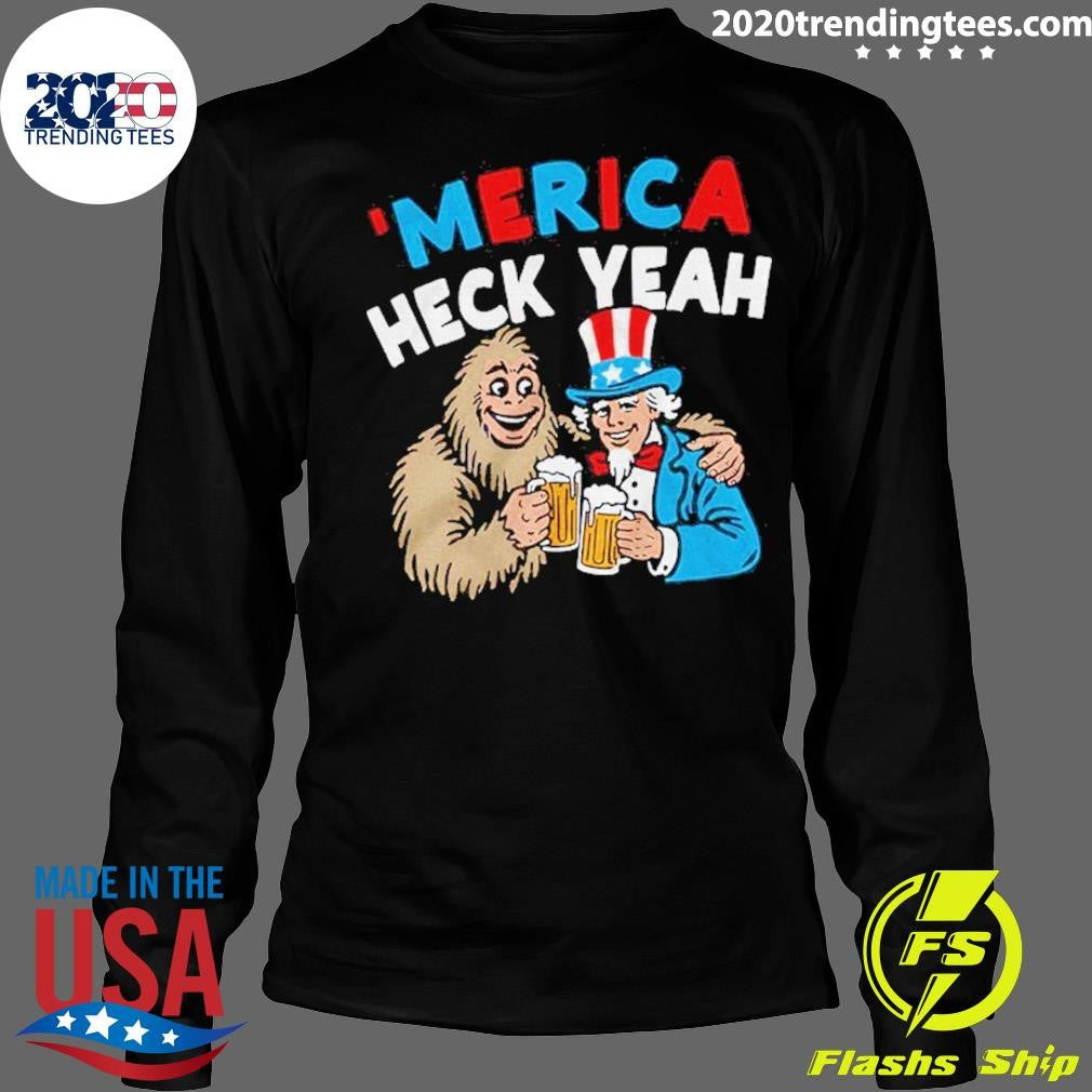 Uncle Sam And Bigfoot Drink Beer Merica Heck Yeah Shirt