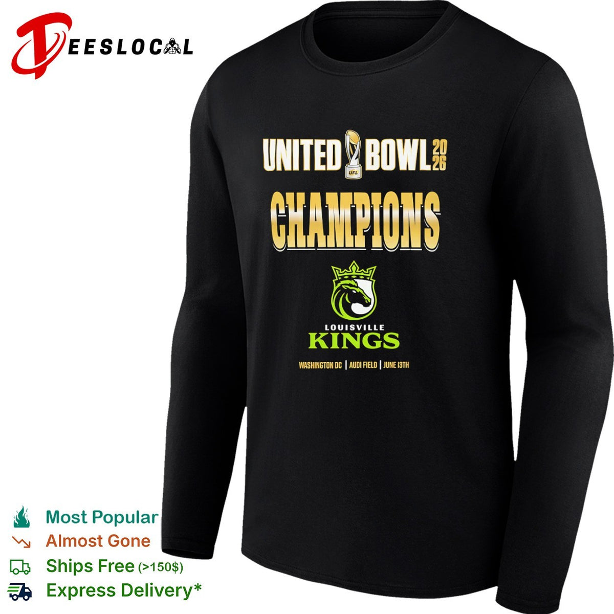 United Bowl 2026 Champions Louisville Kings Washington DC Audi Field June 13th shirt