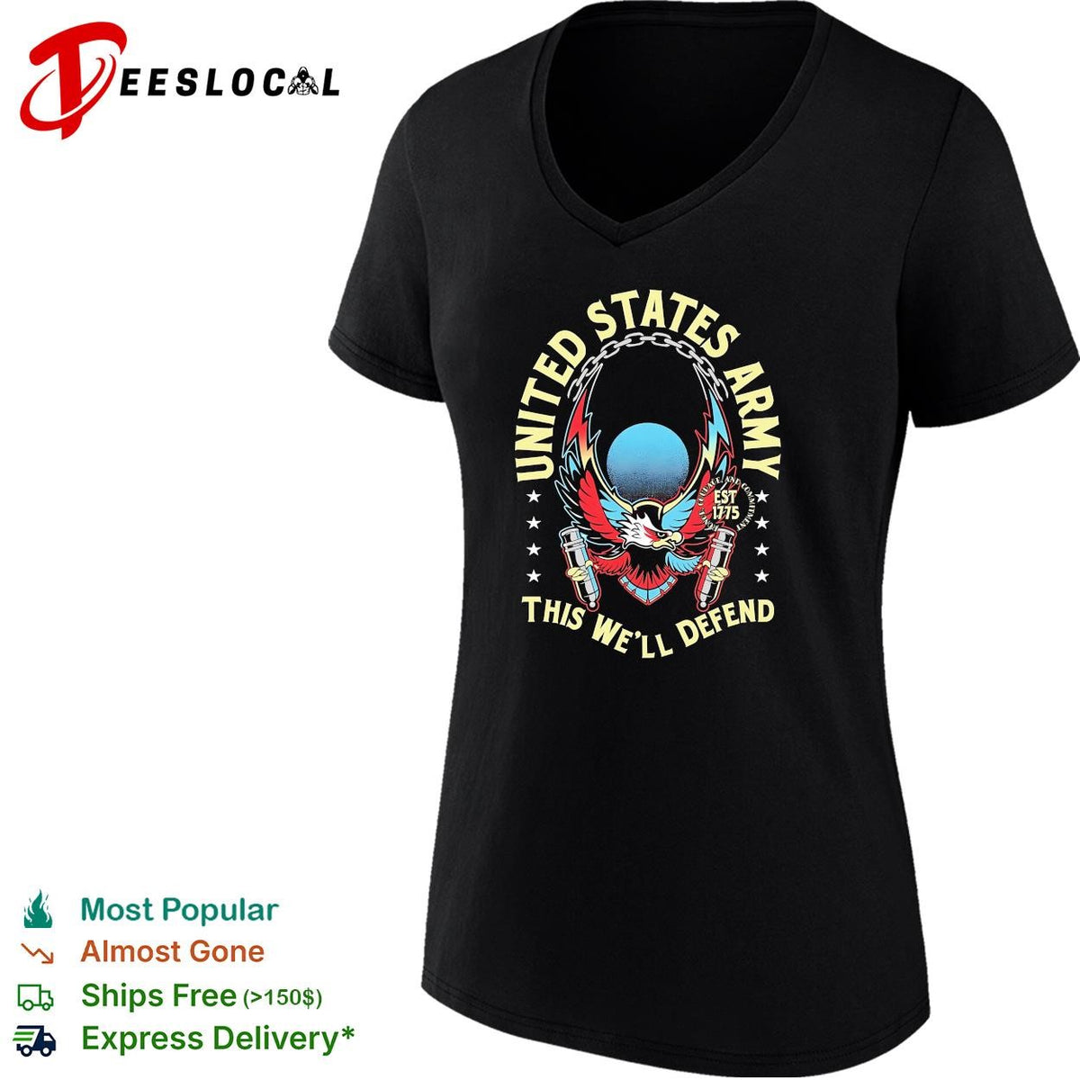 United States Army this well defend eagle est 1775 bold dark shirt