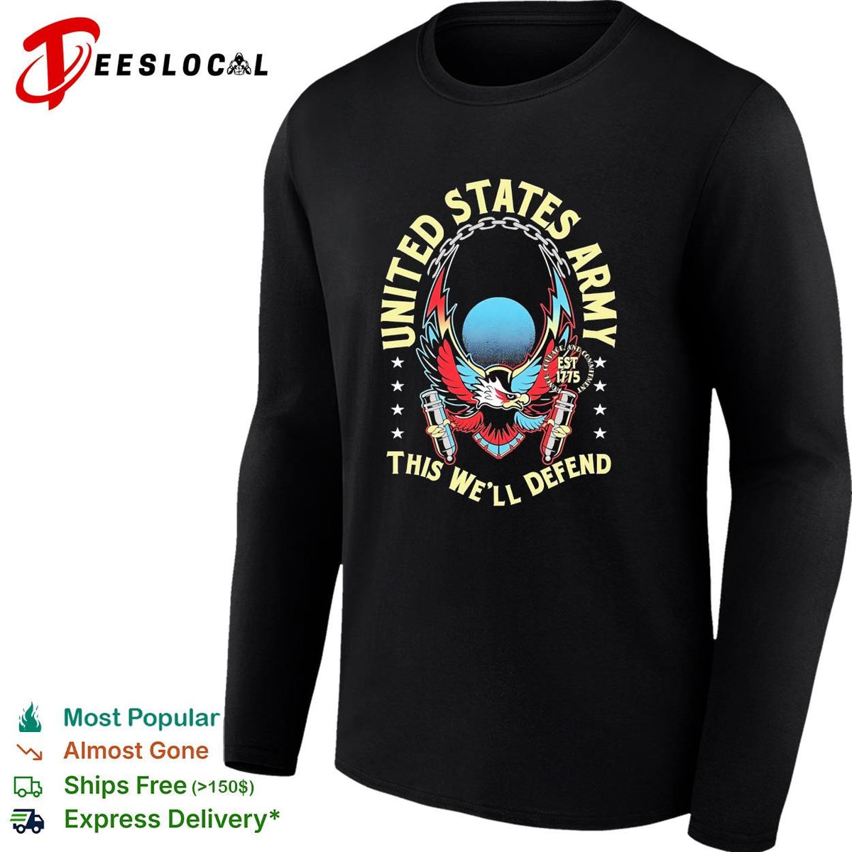 United States Army this well defend eagle est 1775 bold dark shirt
