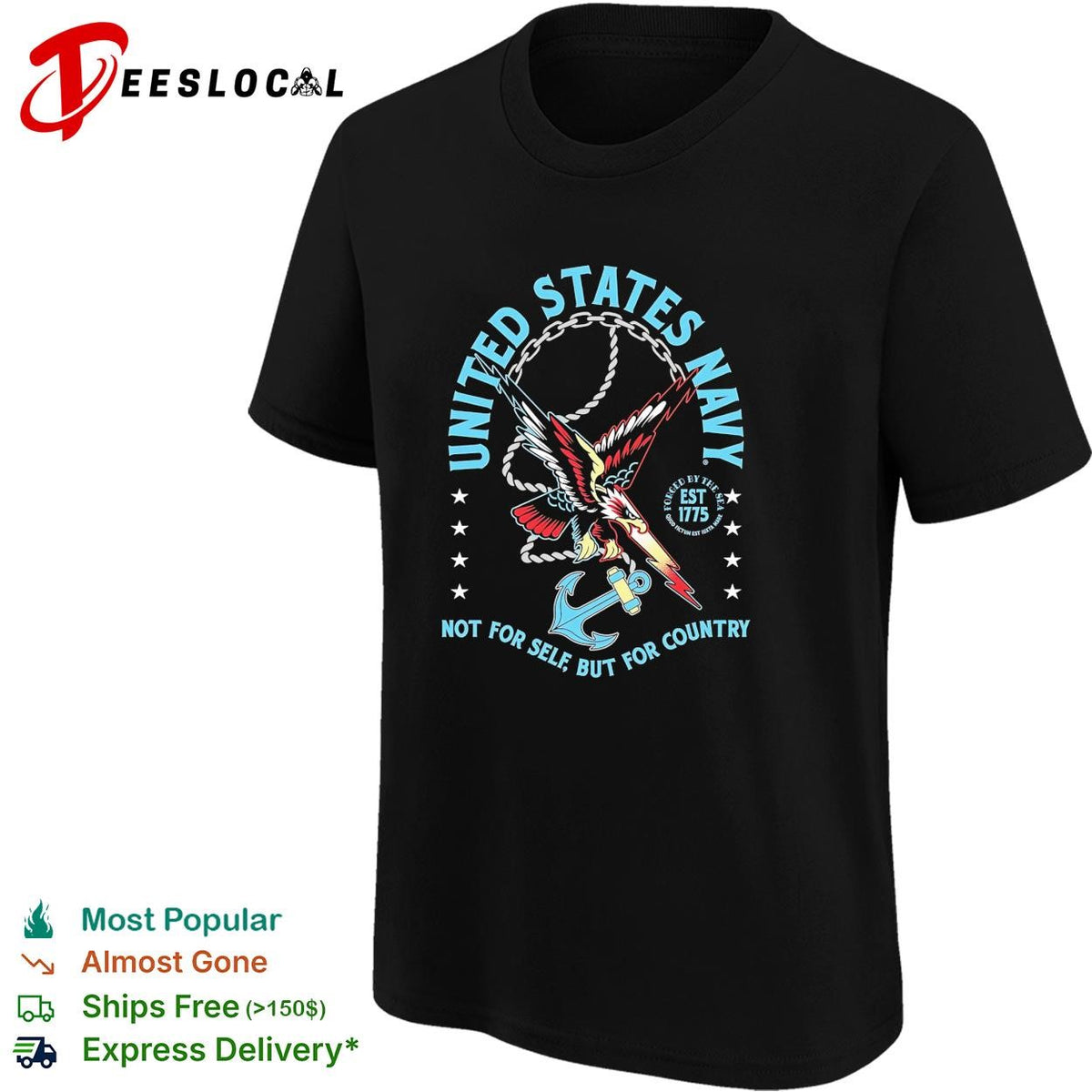 United States Navy not for self but for country eagle anchor est 1775 shirt