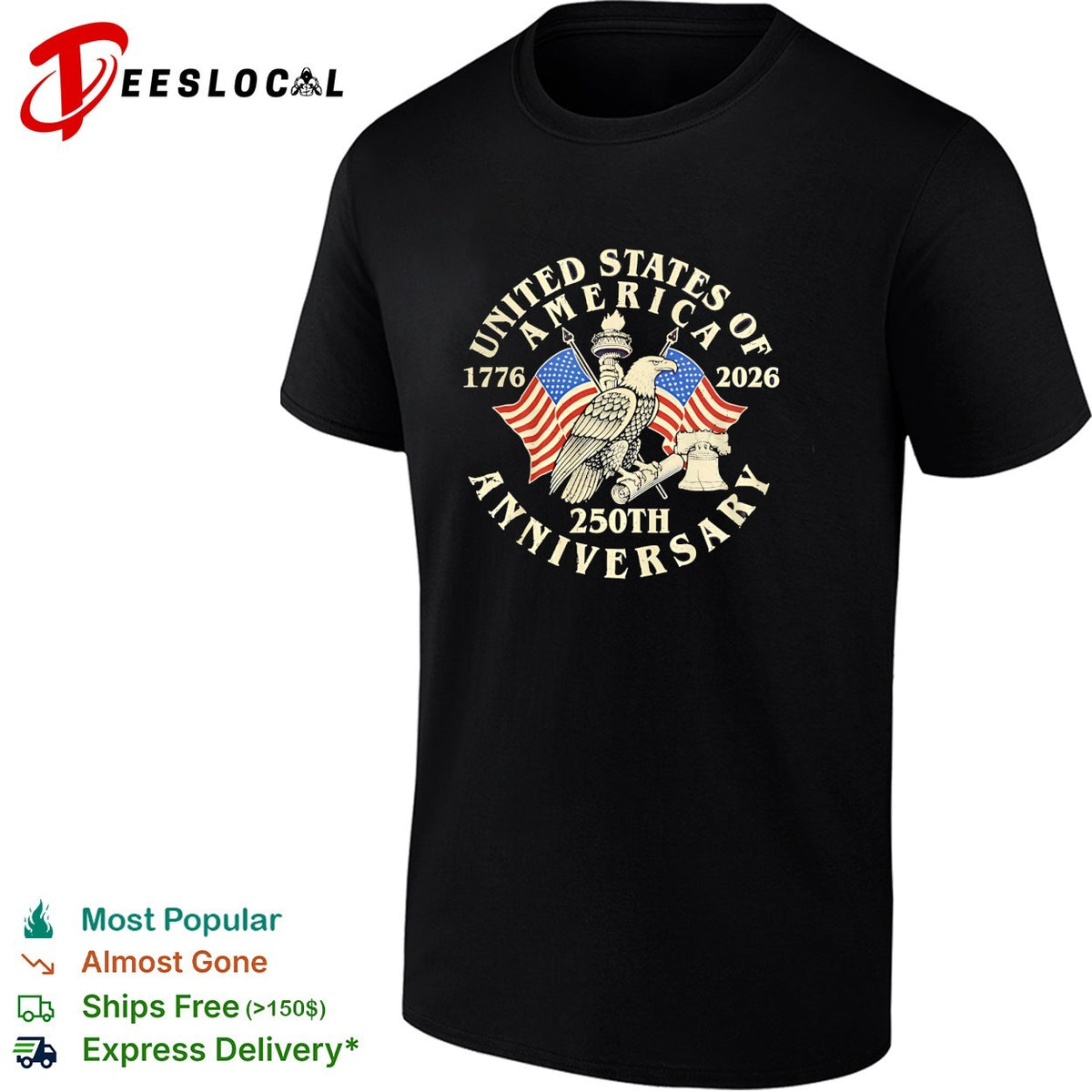 United States of America 1776 2026 250th Anniversary eagle flag bell shirt