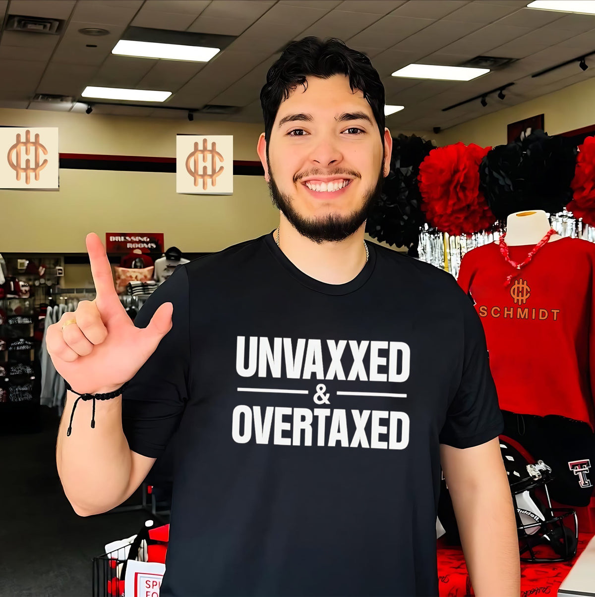Unvaxxed and Overtaxed text shirt