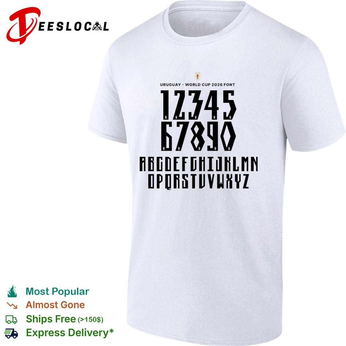 Uruguay World Cup 2026 Font Alphabet Numbers Letters Custom Jersey Sports Shirt