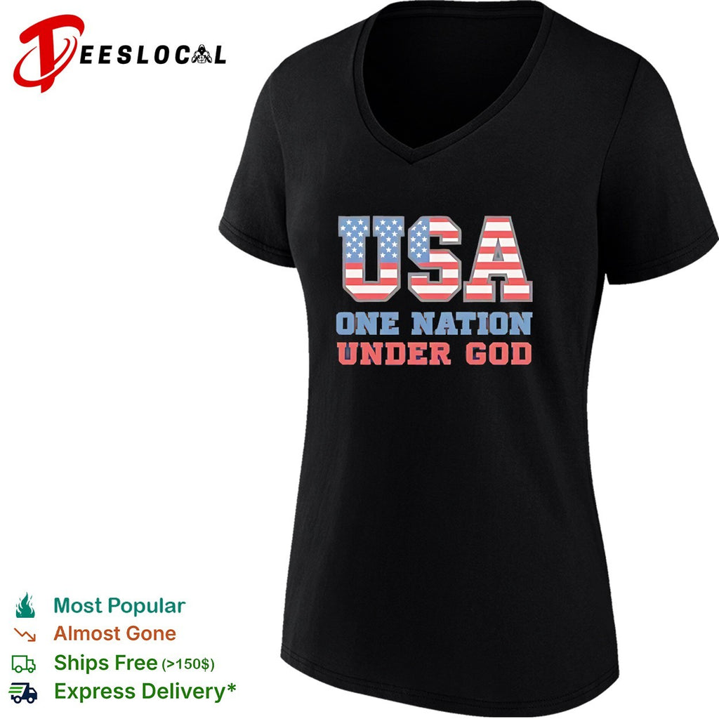 Usa one nation under god American flag patriotic stars and stripes theme shirt